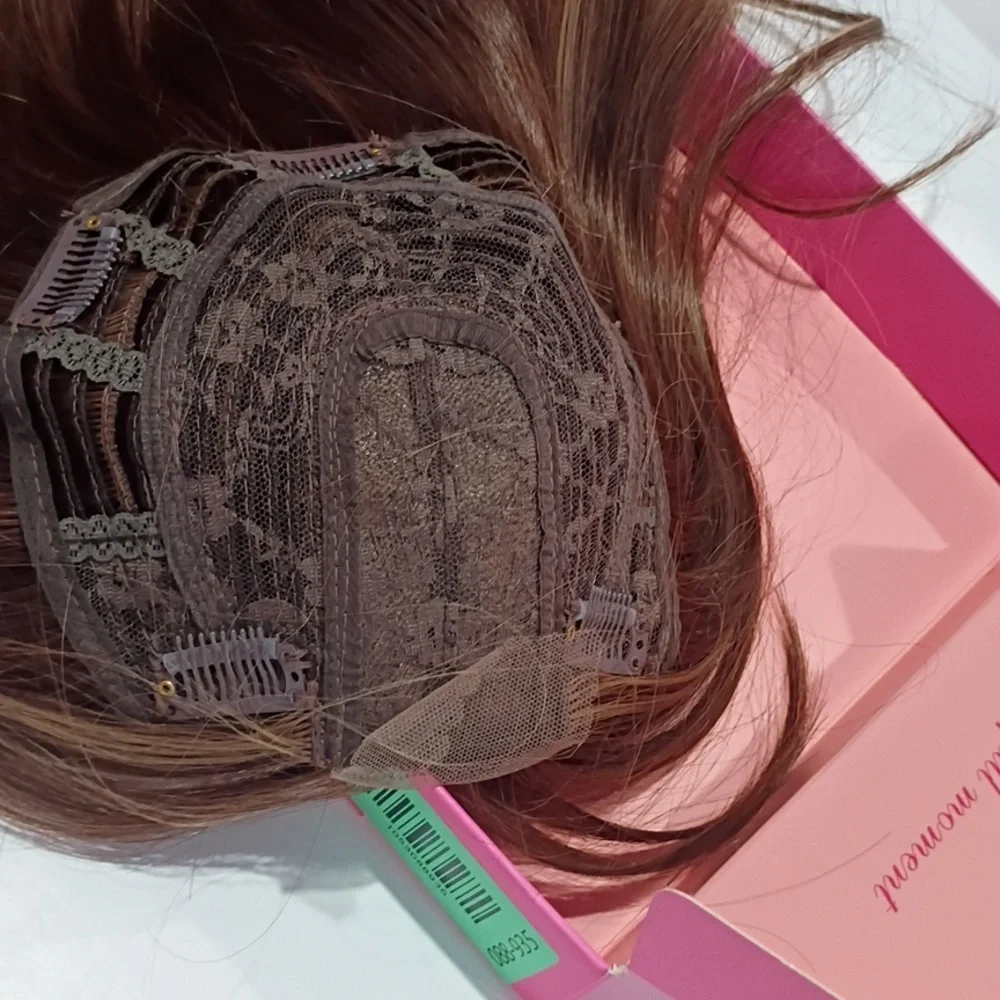 18” Long Layered Hair Topper, Brown with Ash Highlights, Synthetic‎ Volume Piece